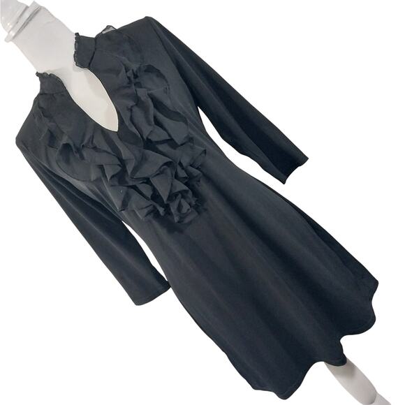 WHITE HOUSE BLACK MARKET! DRAPEY, DREAMY BLACK RUFFLED FRONT, 3/4 DRESS! SZ M - Picture 8 of 8